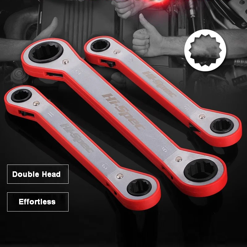 하이 스펙 양면 냉동 래칫 4 헤드 크기 조정 가능한 소켓 렌치 유연한 텔레스코픽 렌치 스패너 핸드 툴