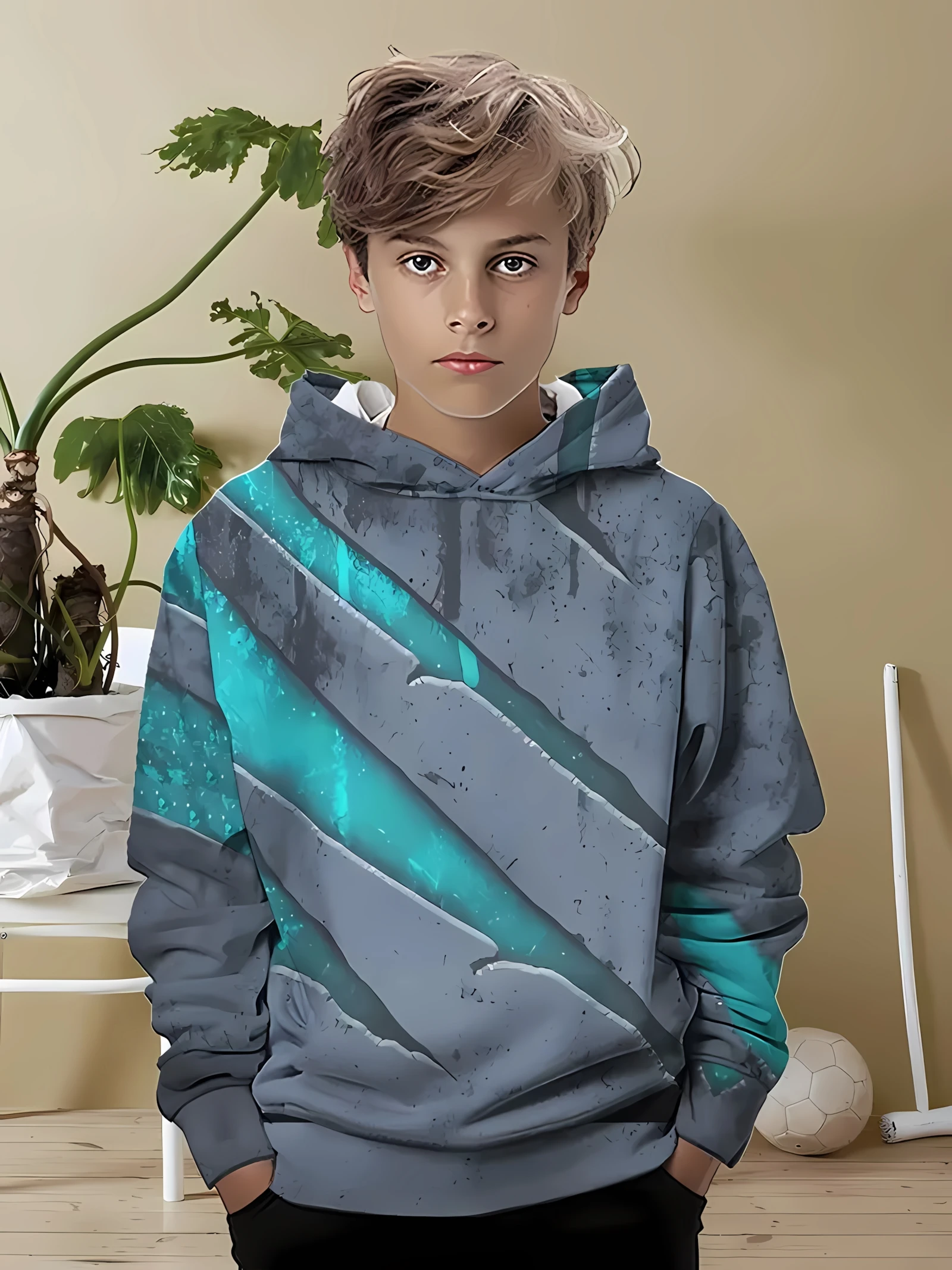 

The 2025 autumn new children's soft hoodie with 3D scratch pattern printed casual outdoor fashion pullover