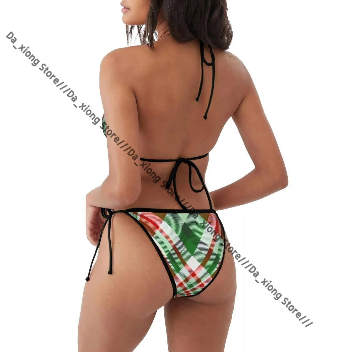 Damskie bikini, seksowne stroje kąpielowe, świąteczny wzór w kratę, strój kąpielowy, stringi, kostiumy kąpielowe, odzież plażowa, letnie brazylijskie biquini