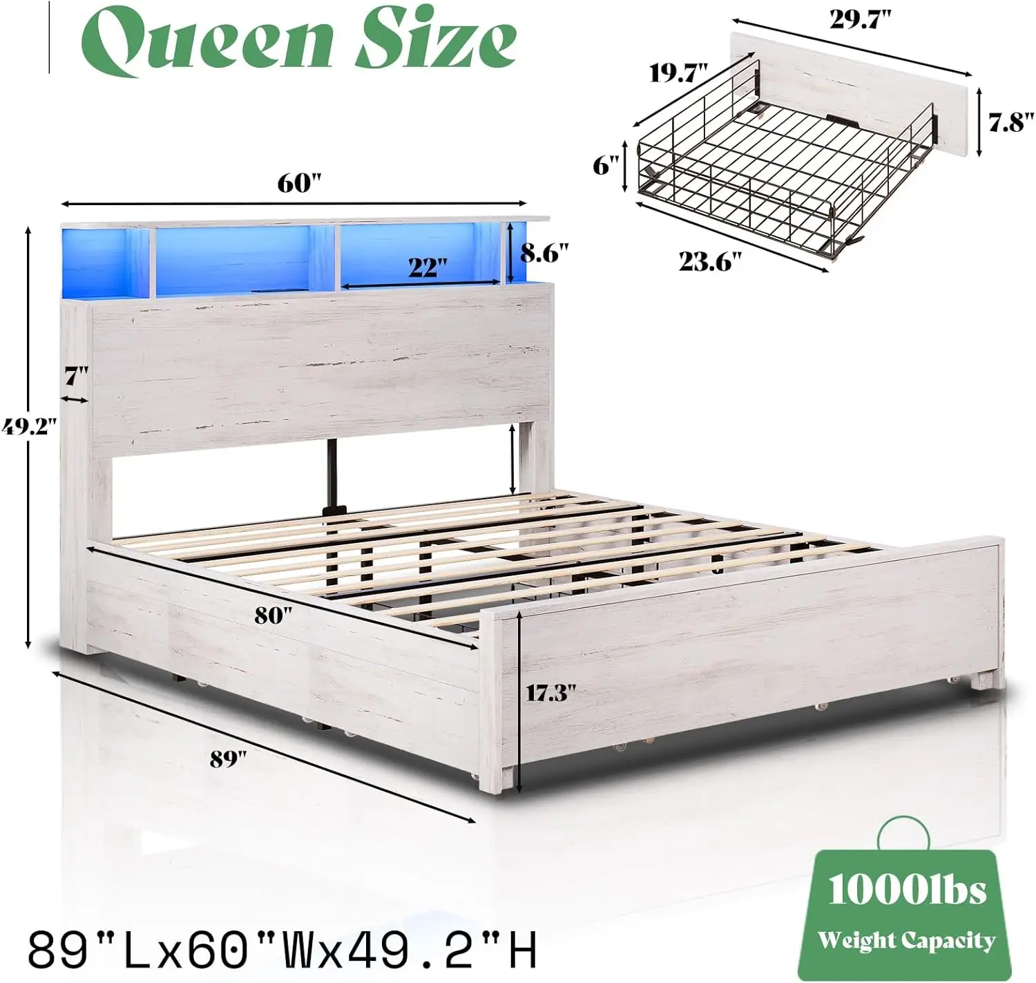 Amerlife Queen Size Bed Frame With 49.2