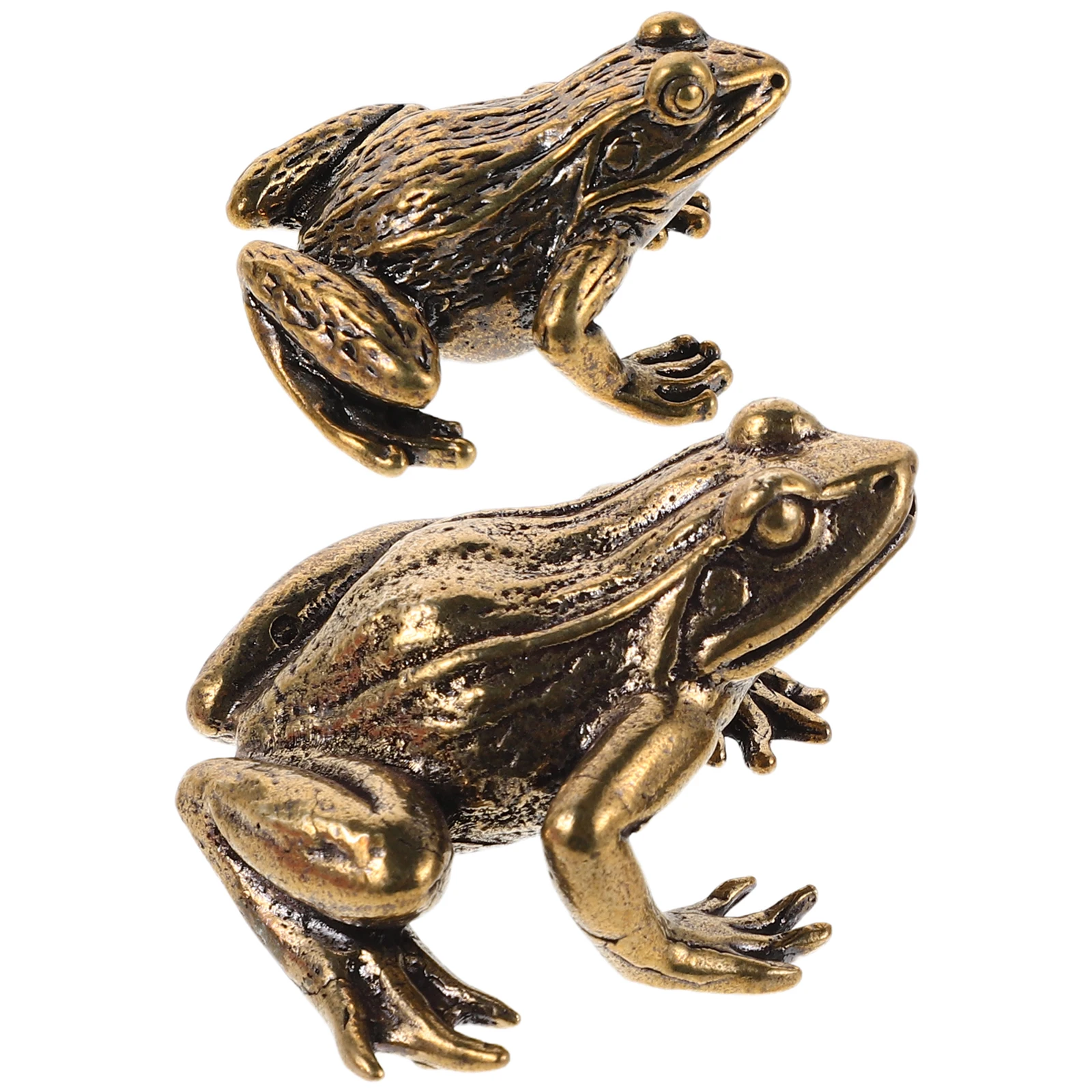 

2pcs Vintage Brass Toad Statue: Retro Chinese Feng Shui Frog For Home Office Desk Decor, Mini Animal Sculpture, Tea Table Garden