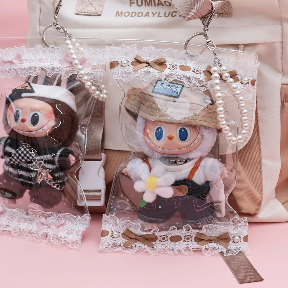 The New Fashion Labubu Pearl Lace Vinyl Pendant Baby Doll Bag Wild Ins Niche Dustproof and Waterproof Storage Bag