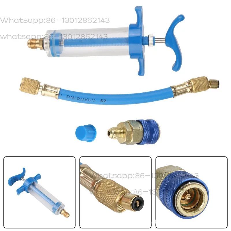 Auto A/C Oil/Dye Injector with r134a Low Side Quick Coupler Adapter 1/4 A/C Manual Oil Filler Repair Tool