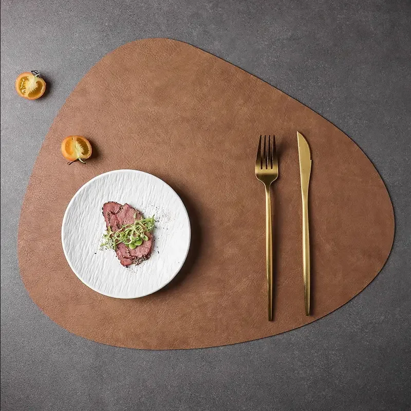 Set of 4 Irregular Faux Leather Placemats Set Oil-Proof Waterproof Place Mats for Kitchen Bistro Tables Bars Dining Table