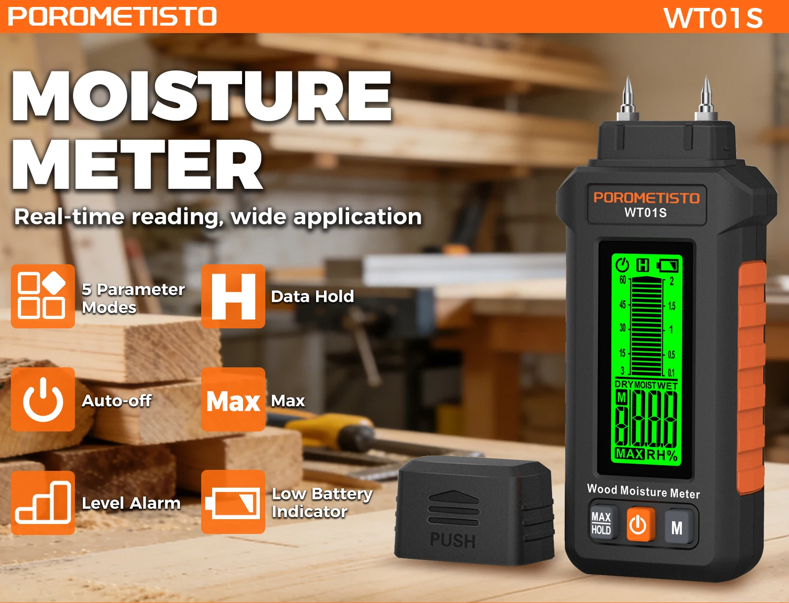 Neues 2-in-1 Digitales Holzfeuchtemessgerät mit und ohne Stifte, 0~99,9% Feuchtigkeitsmesser, Holzfeuchtigkeitsdetektor, Hygrometer für Holz und Beton – Detail 16