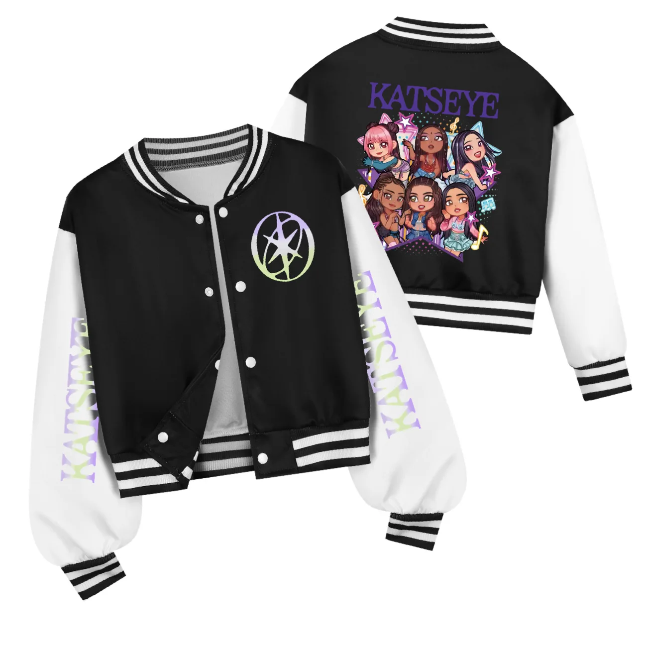 Picture 6: K Pop KATSEYE Kids Baseball Jacket Coats for Girls Group Costumes Harajuku Children's Clothing School Uniform Casual Sportwear
