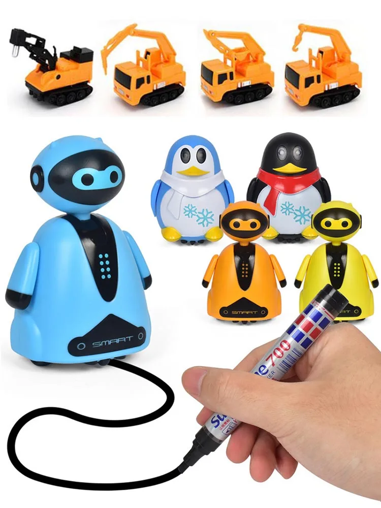 

Mini Car Inductive Truck Follow Drawn Black Line Pen Draw Road Rail Tracking Engineering Vehicle Baby Hand Balance Toys for Kids