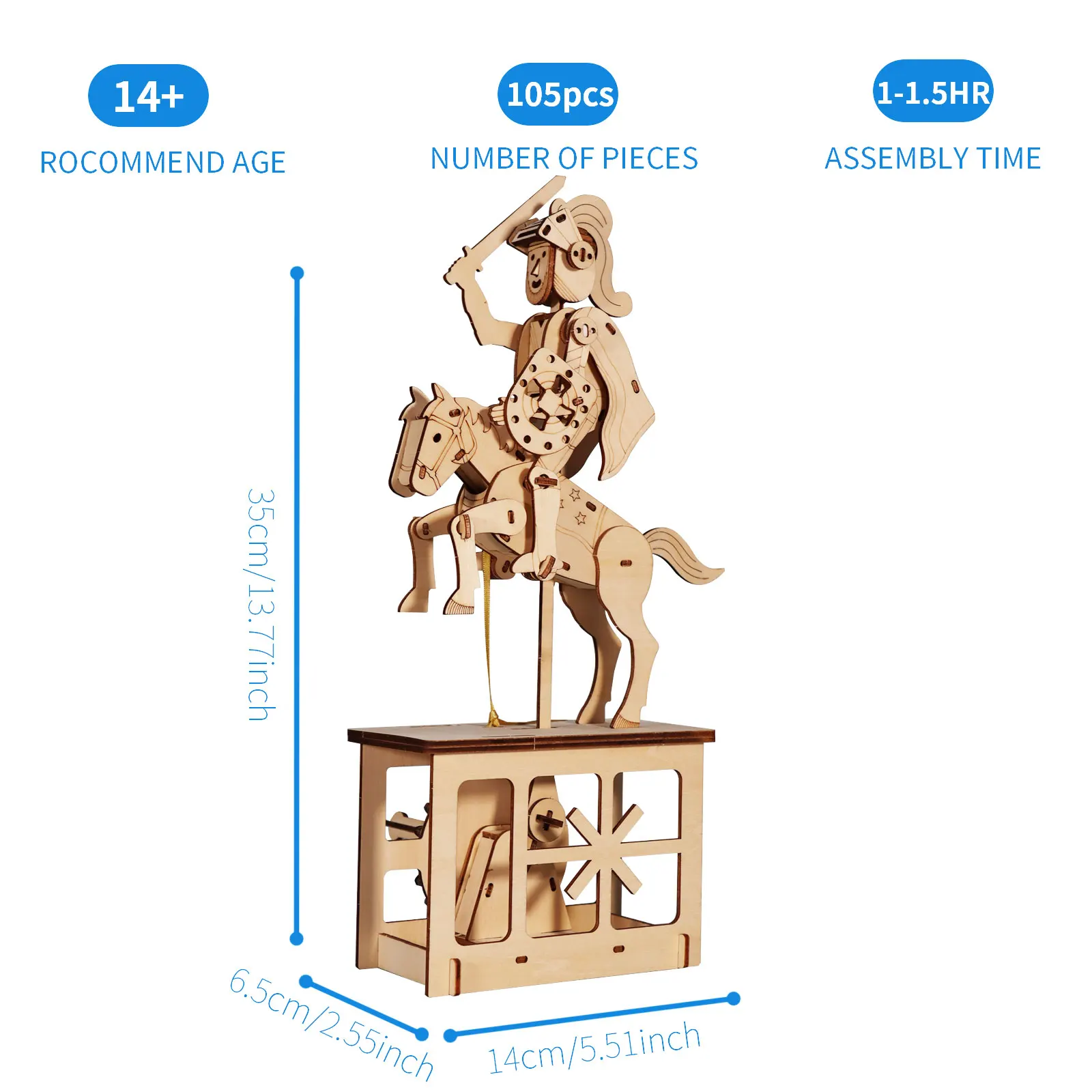 3D Wooden Puzzle Knight Diy Handmade Crafts Assembly Model Kits Creative Decoration Birthday and Christmas Gifts
