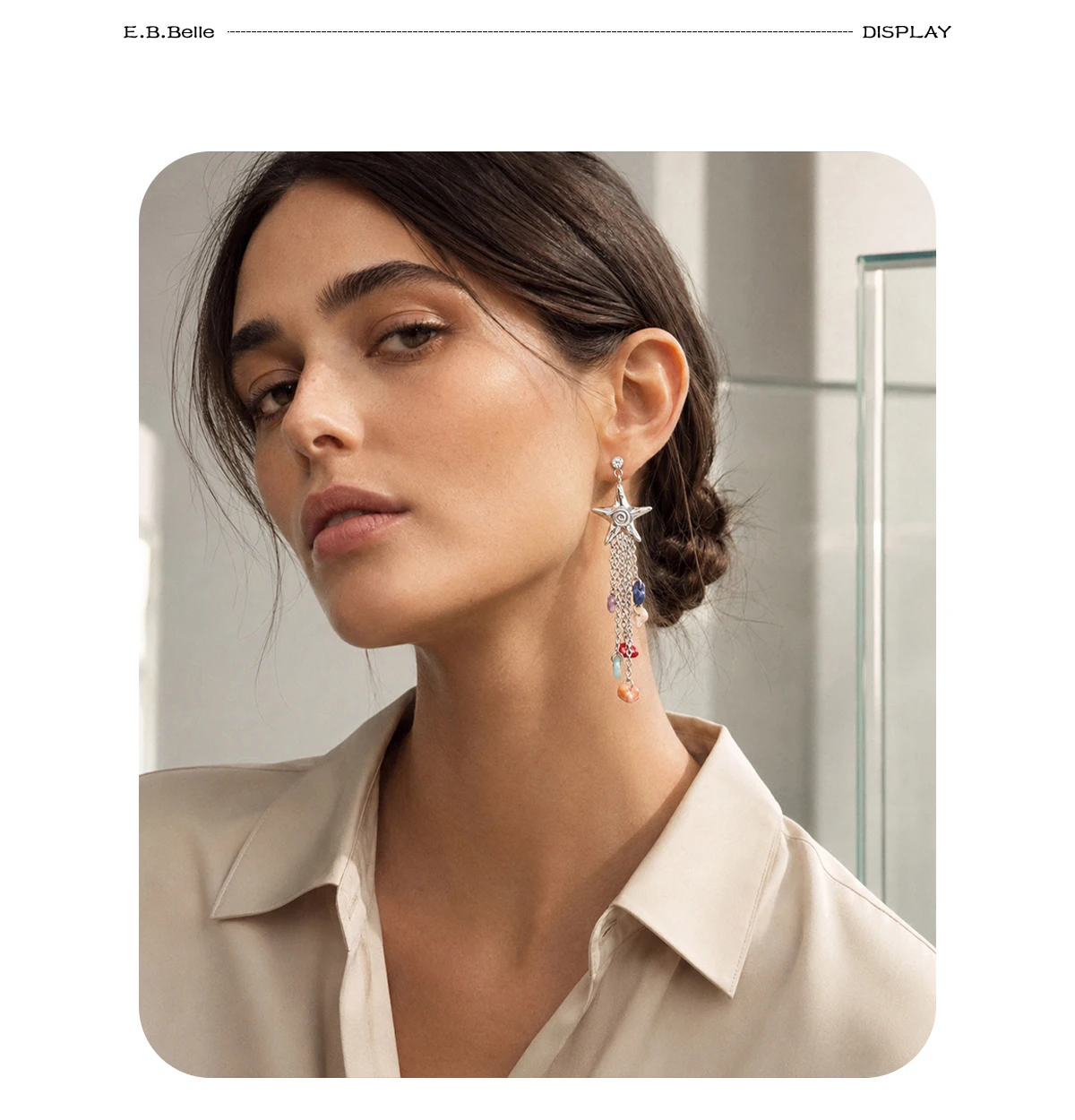 E.B.belle Minimalistische Strukturierte Stern-Ohrstecker mit Bunten Quasten, Hypoallergene 18K Vergoldete Ohrringe, Sommer-Modeschmuck – Detail 7