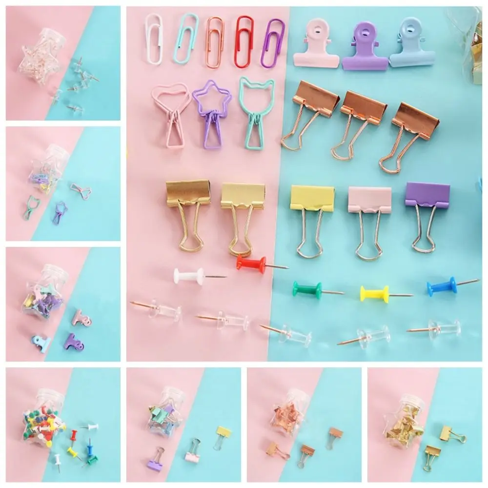 Binding Supplies Clear Binder Clips Stationery Long Tail Clip Thumbtack Binder Metal Foldback Clip Push Pins Paper Clip Teacher