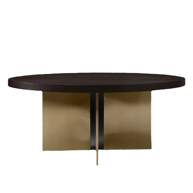 

Rural retro stainless steel round dining table Modern simple light luxury dining table Metal round table