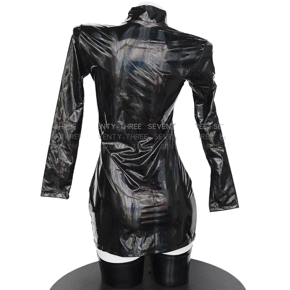 2026 قزحي الألوان ورنيش ملهى ليلي المرأة القطة بطل الليزر الجلود فستان محكم التفصيل جوارب وكيل الإناث الزي تأثيري ازياء #5