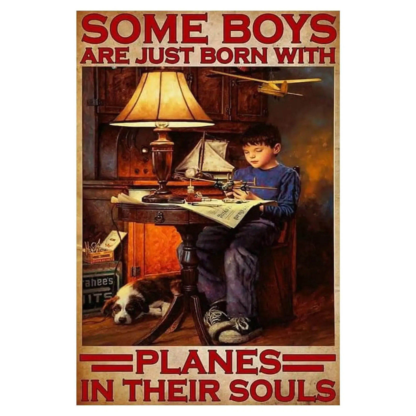 Funny Tin Sign Boys Are Born to Love Airplanes Metal Tin Sign Bar Garage Living Room Cafe Vintage Wall Decor Sign 8x12 Inches