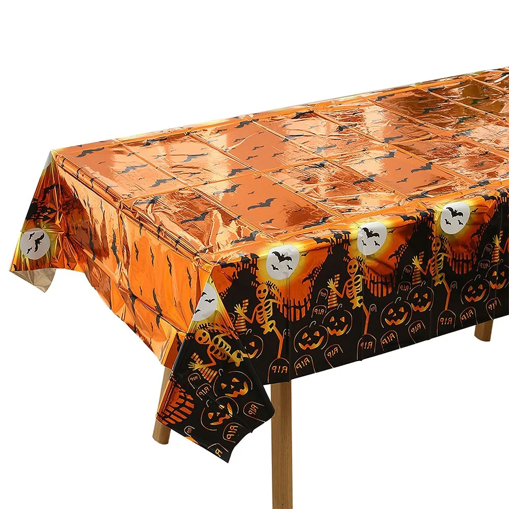 Rectangular Shape Halloween Tablecloth Disposable Use Pumpkin Pattern Disposable Tablecloth Ghost Pattern Plastic Material
