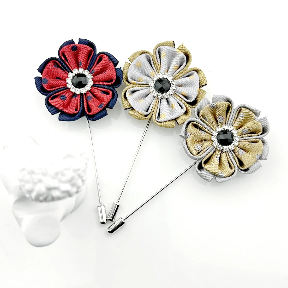

12 Color Handmade Men's Brooches Floral Lapel Pin for Men Suit Long Needle Fabric Flower Brooch Pins for Wedding Fashion Jewelry