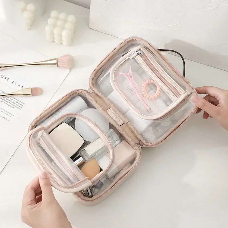 Storage Waterproof Cosmetic Bag Double Layered Makeup Brush Storage Multifunctional Large Capacity Lady Travel Clear Makeup Bags