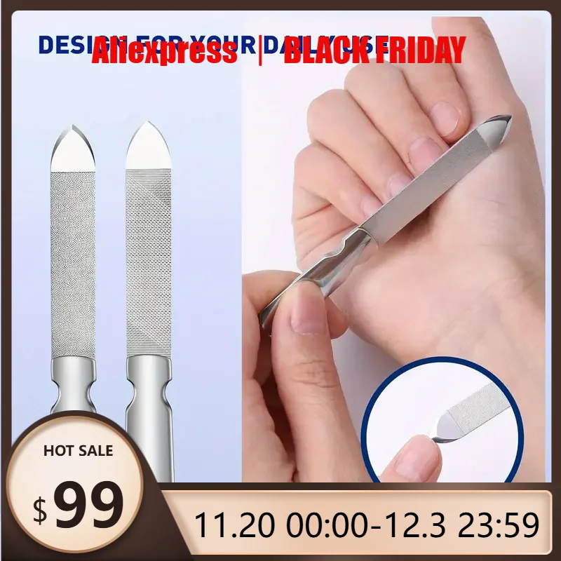 

Stainless Steel Nail File V-Shaped Flat Shape with Non-Slip Handle and Case Double-Sided for Easy Filing of Nails for Men&Women