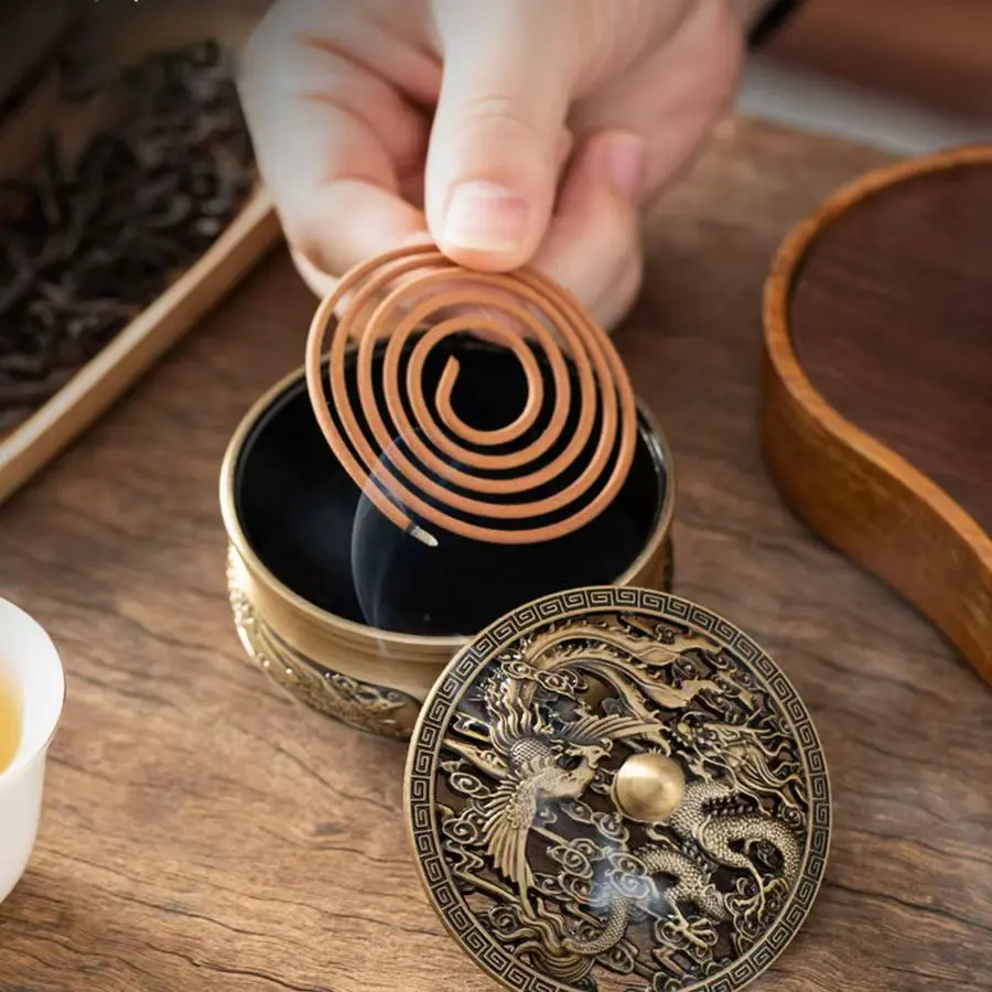 1 piece of new Chinese style hollow relief dragon and phoenix shaped multifunctional alloy incense burner home decoration orname