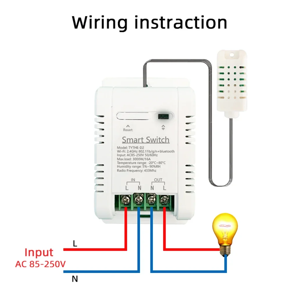 16A Tuya Smart WiFi Home Temperature And Humidity Sensor Switch APP Remote Control Works With ALEXA Google Assistant