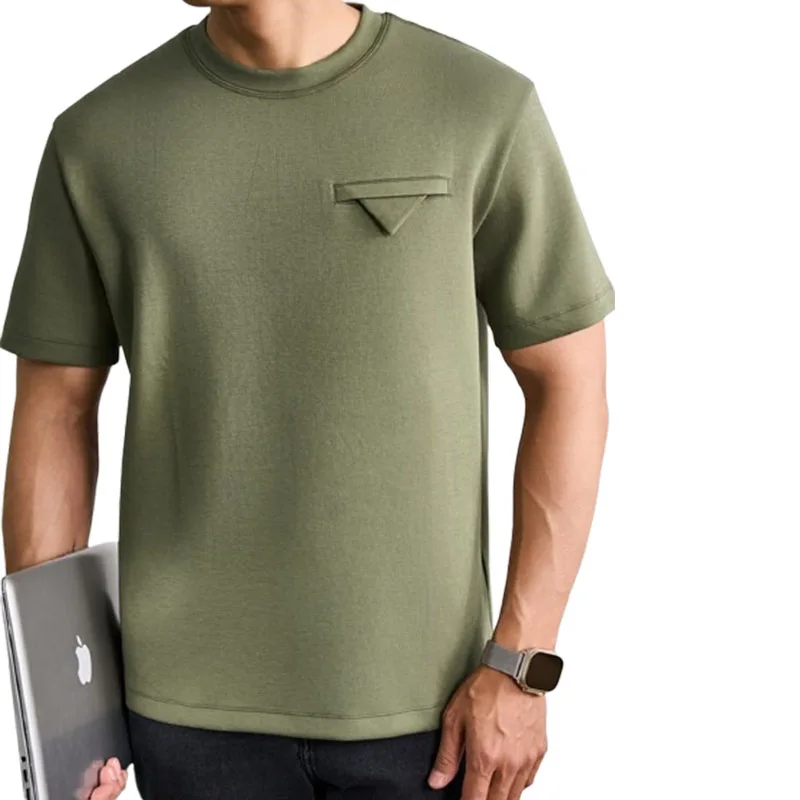 This summer soft, comfortable and breathable T-shirt with an air layer and a loose silhouette is a heavy men's solid-color short