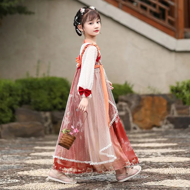 

Супер сказочное платье Hanfu для девочек, летний креативный детский старинный костюм, платье принцессы, платье Тан в старинном стиле LH104