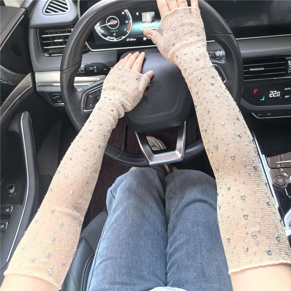 

Sun Protection Crystal Arm Sleeves Breathable Long Sleeves Ice Silk Sleeve Arm Cover Hand Sleeves Summer Arm Sleeves For Women