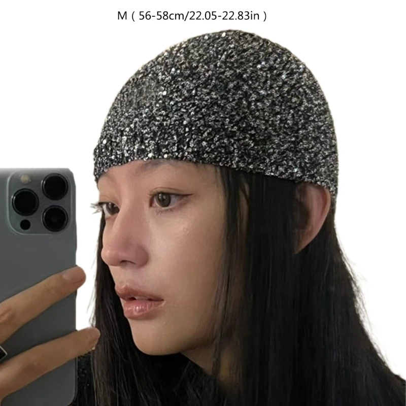 Korean Knitted Hat with Glittering Sequins Girl Nightclub Hat Photo Dropship