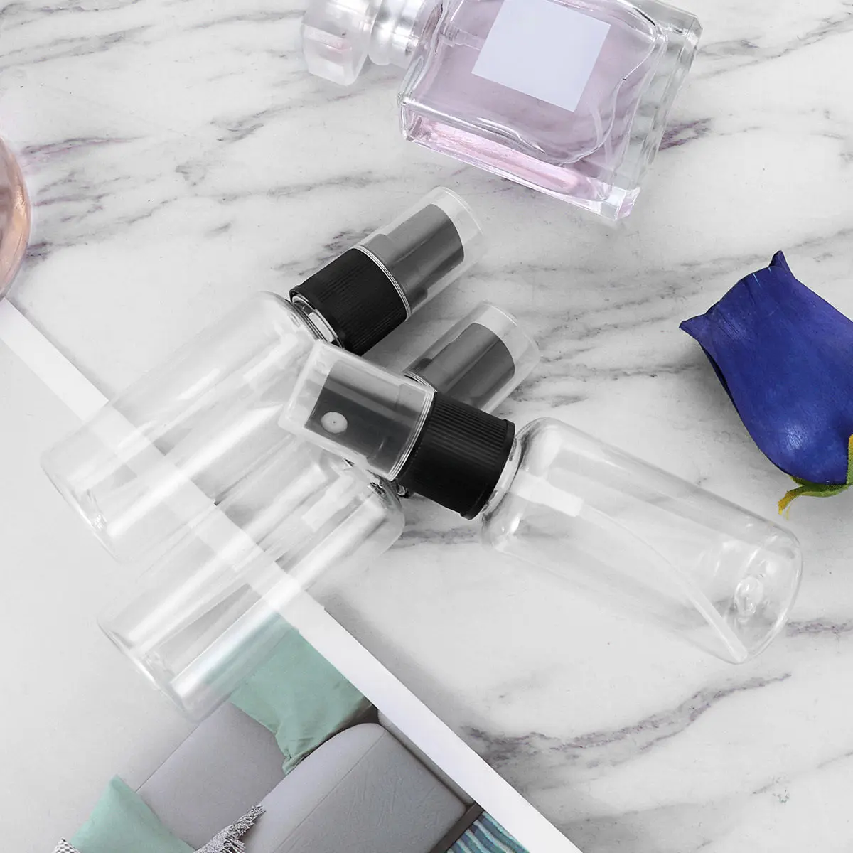 12Pcs 30Ml Clear Plastic Portable Spray Bottles Fine Mist Perfume Travel Bottle Leak Proof Spring Loaded for Aftershave Makeup
