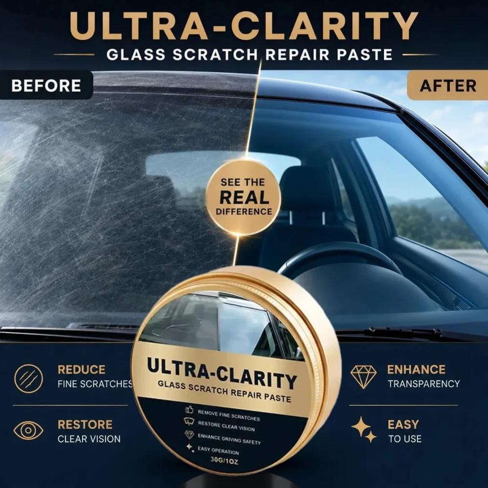 Car Glass Scratch Repair Paste,Ultra-Clarity Auto Window Polishing Cream Remove Fine Marks, Automotive Glass Maintenance Cleaner
