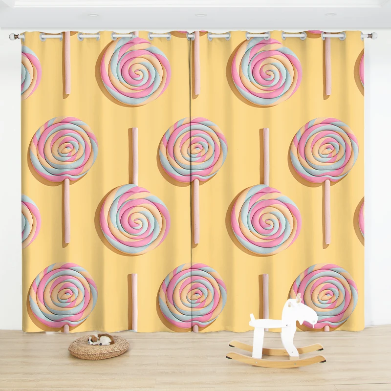 2024 New Sweet Candy Shade Print Curtain Non-fading Bedroom Living Room Floor Window Curtain Large Size Kitchen Short Curtain