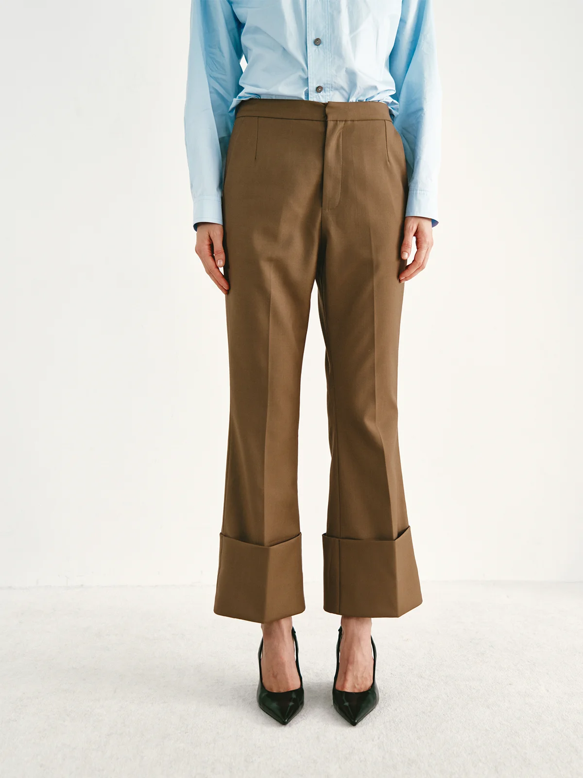 PREEKEND Black Brown Pleated Fitted Flared  Nine Points Commute Quality Suit Pants Women's Fashion Straight Leg Trousers