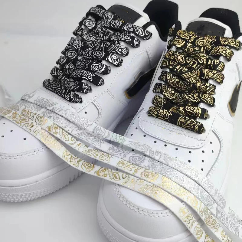 NEW 1Pair Gilding Flat Shoelaces Sneakers laces for shoes Hand-painted Sports Casual Basketball Tennis Shoelace length 120/140CM image 3