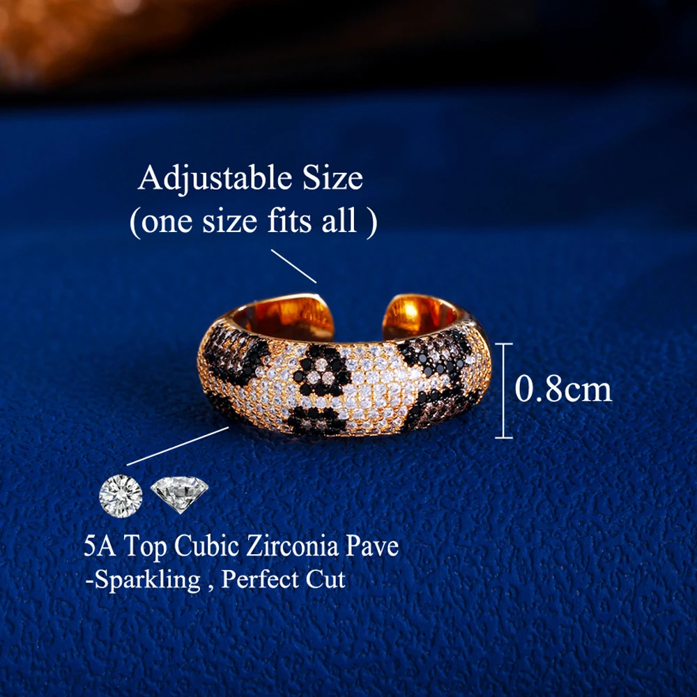 ThreeGraces 2024 Luxury Multicolor Cubic Zirconia Leopard Skin Pattern Bridal Party Open Size Ring for Women Chic Jewelry R320
