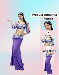 New Printed Belly Dance Suit Practice Suit Water Yarn Sexy Skinny The Off-The-Shoulder Slit Long Skirt Stage Performance Costume