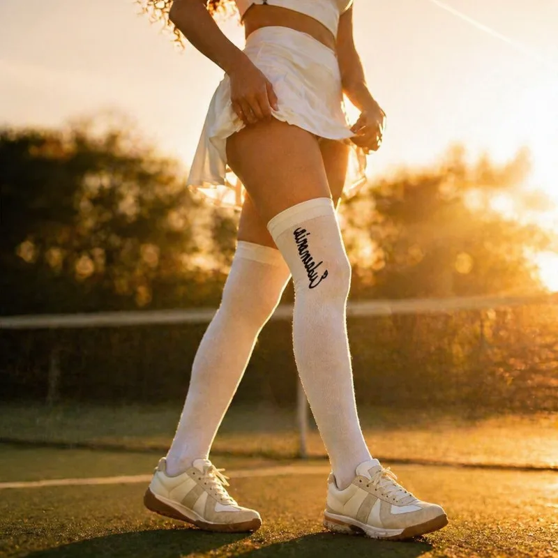 Knee High Socks for Women, Soft Cotton Non-Slip Thigh High Socks with Letter Print,Sports Tennis Daily Wear Knee High Socks