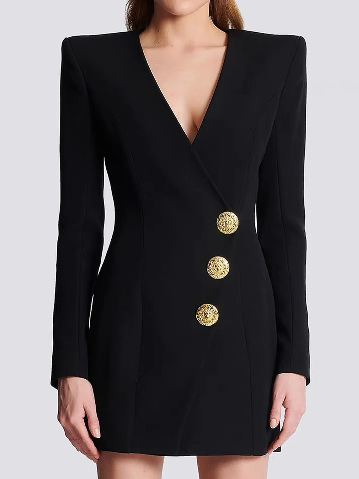 

Новинка Весна-Лето: Модный костюм в стиле Хепберн с V-образным вырезом, приталенный, с длинными рукавами, на пуговицах, и юбка А-силуэта с высокой талией