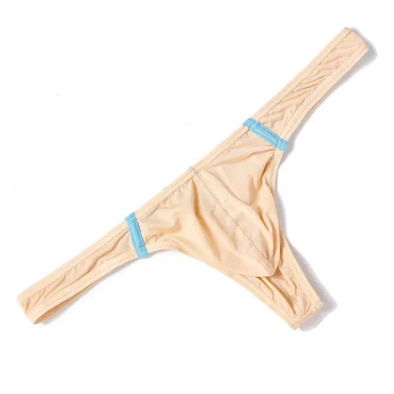 

T-back G-string Men Sexy Underwear Bulge Pouch Panties Low Rise Bikini Trunk Ice Silk Thongs Breathable Underpants Soft Lingerie