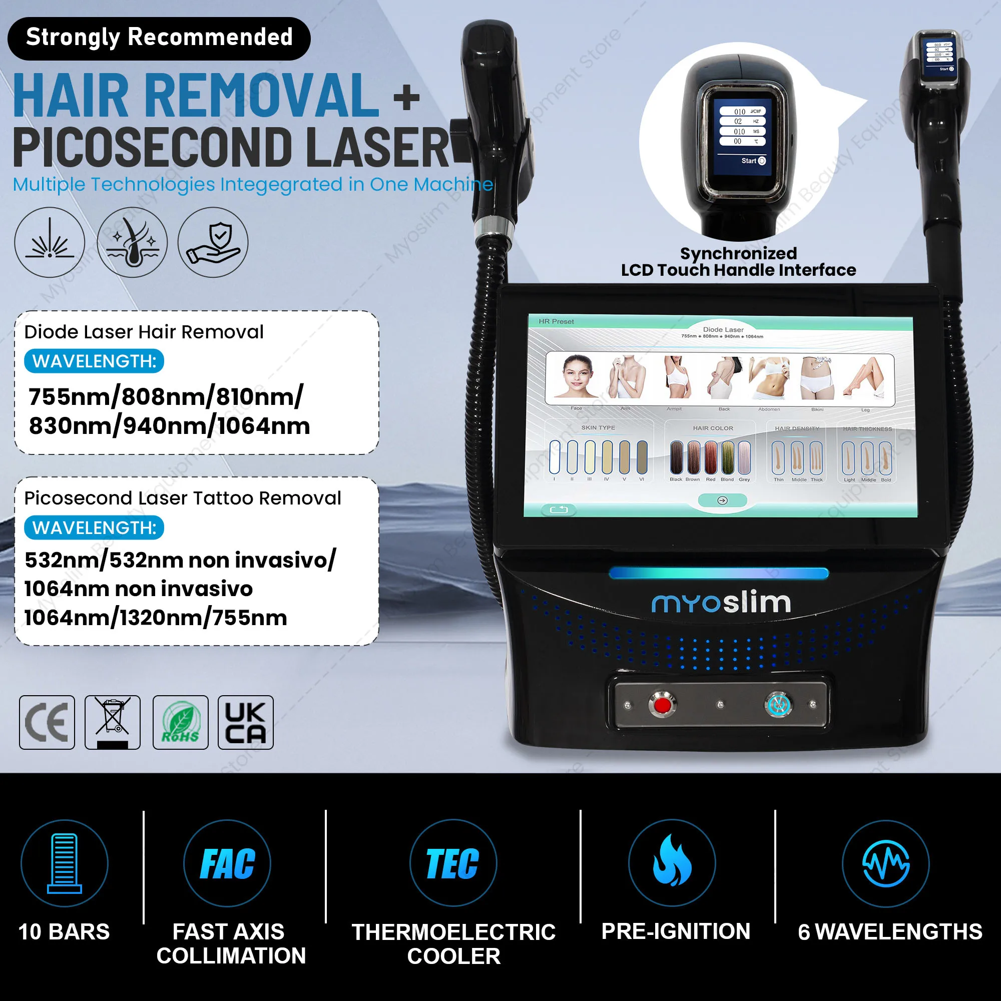 2 in 1 16 Bars Fac Diode Laser Hair Removal Machine Nd yag Picosecond Tattoo Removal Machine Multifunctional Beauty Instrument