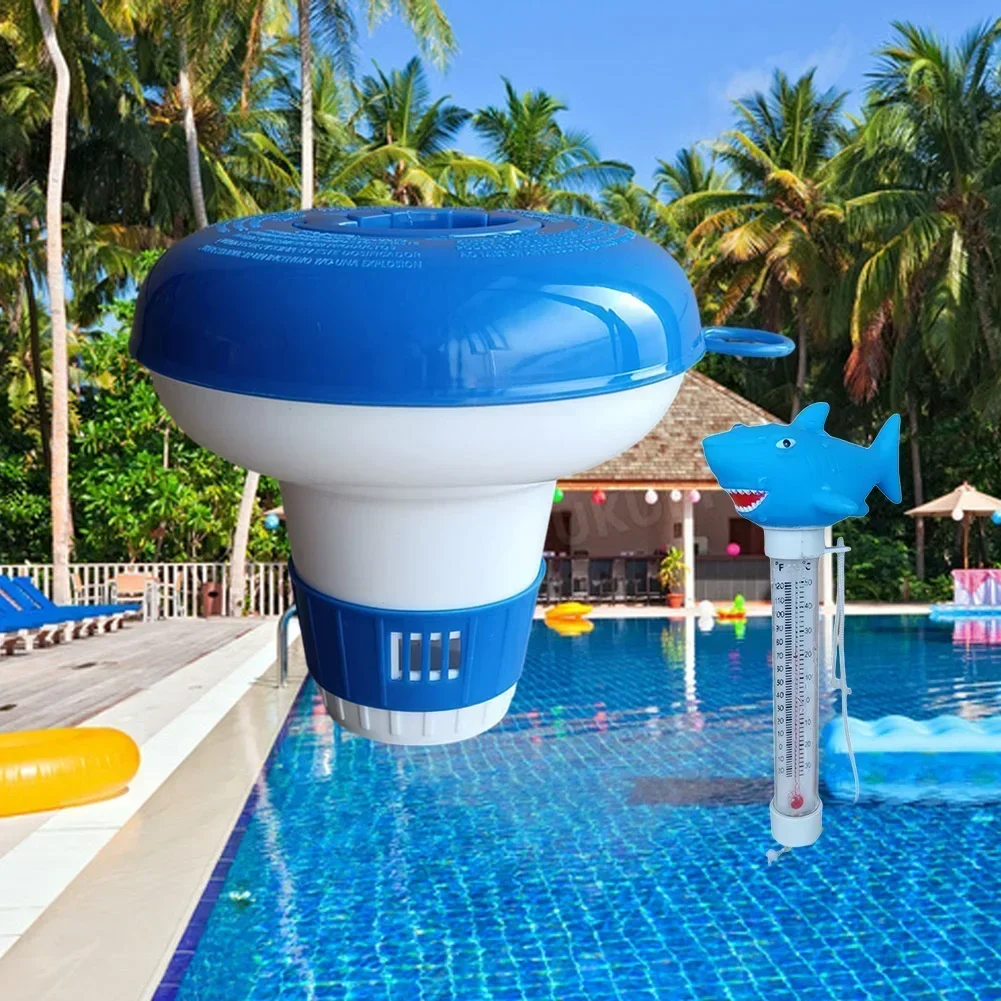 

Дозирующий буй для термометра для бассейна в форме акулы, водонепроницаемый термометр для воды и дозатор лекарств, аксессуар для бассейна
