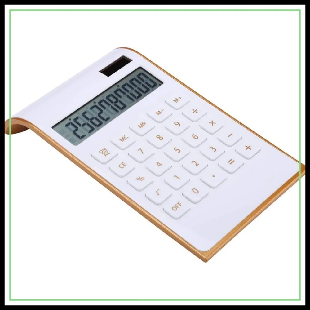 

Slim Desktop Calculator, 10-Digit Solar & Battery, Tilted LCD Display, Office/Home, White