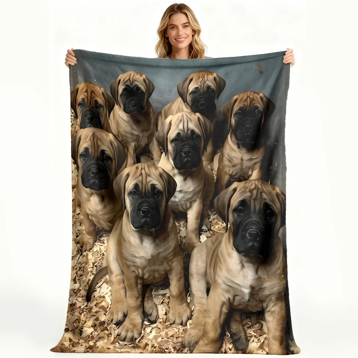 Eight Adorable Bullmastiff Puppies Pattern Printing Flannel Blanket Sofa Blanket Trendy Printing Cozy Room Birthday Gift a Must Have for Every Home Warm Cozy Stylish Luxurious Warm Durable Soft Comfortable