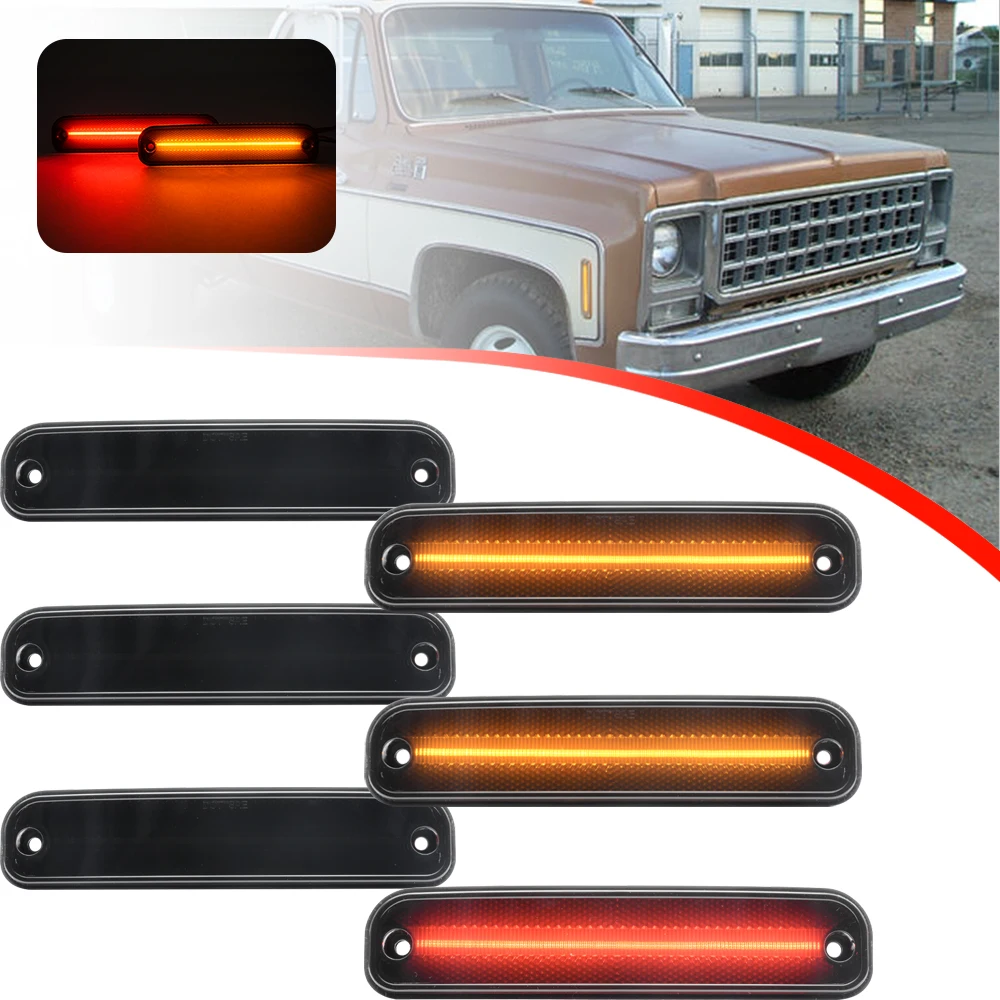 

6PCS 4Amber+2Red Led Front Rear Turn Signal Blinker Lamp Side Marker Lights For 1973-1980 Chevrolet GMC C/K C30 K30 C35 K35 DRW