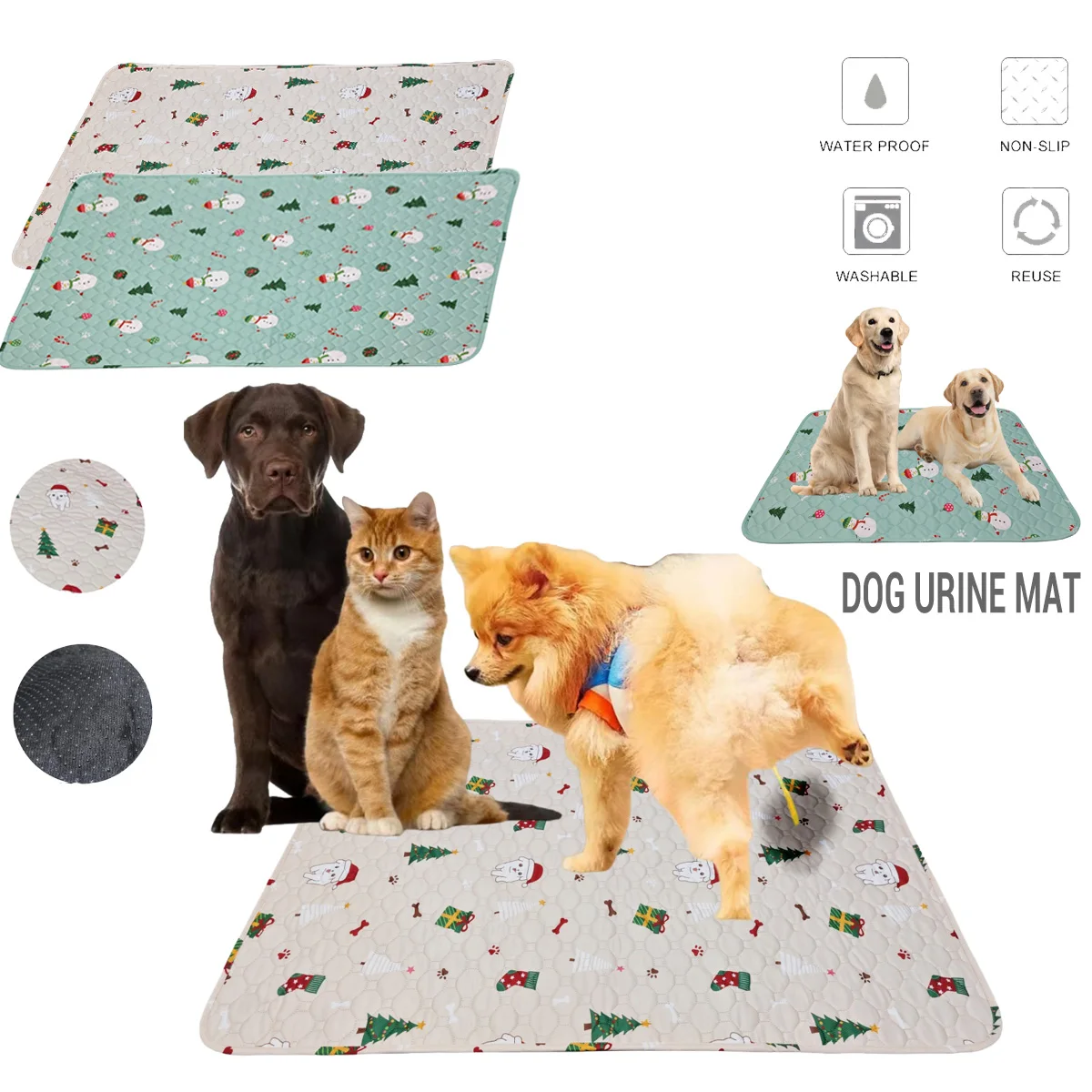 

Washable Dog Urine Pad Cute Christmas Design Reusable Anti Slip Pet Pee Pads Puppy Training Mat Pets Dog Cage Protective Pads