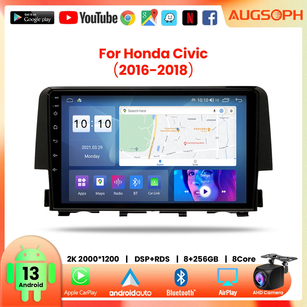 

Android 13 Car Radio for Honda Civic 2016-2018, 9inch 2K Multimedia Player with 4G Car Carplay & 2Din GPS Navigation.