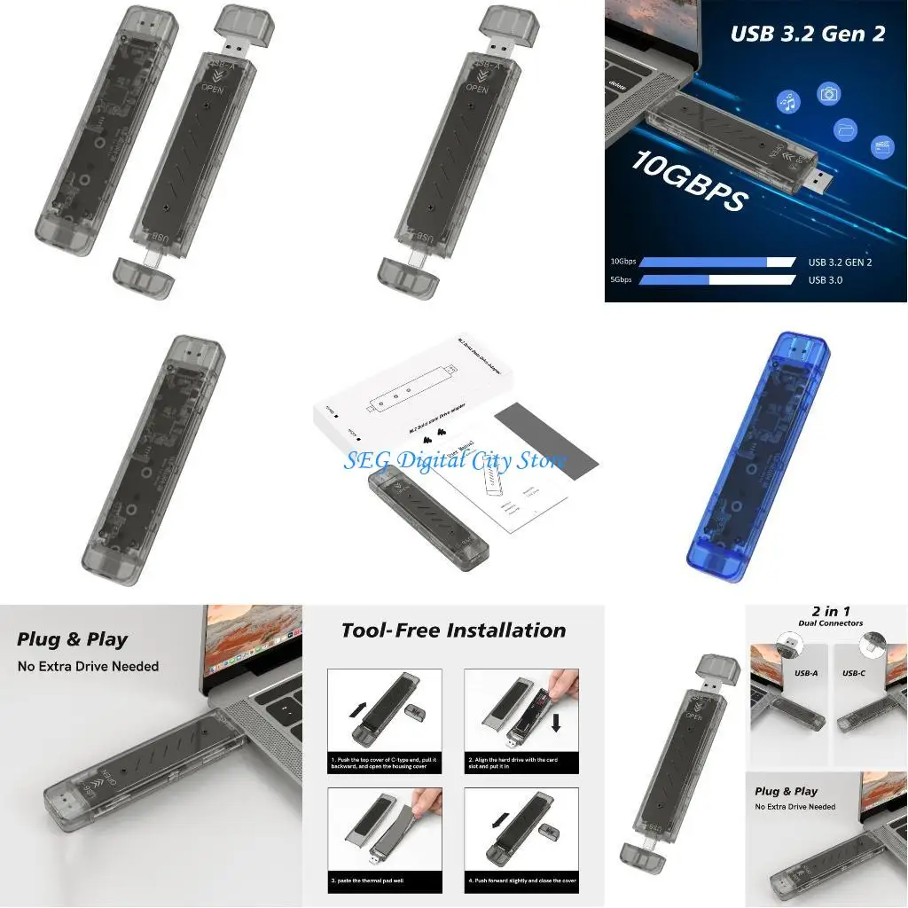 

U75B M.2 NVMe Enclosure 10Gbps USB C External M.2 SSD Case Adapters USB 3.2 Gen2 M.2