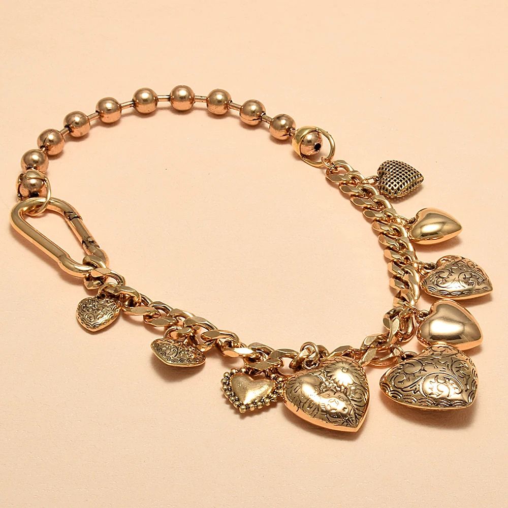 

Exaggerate Metal Heart Bead Link Necklace for Women Vintage Elegant Gold Color Geometric Love Necklaces Jewelry Accessories