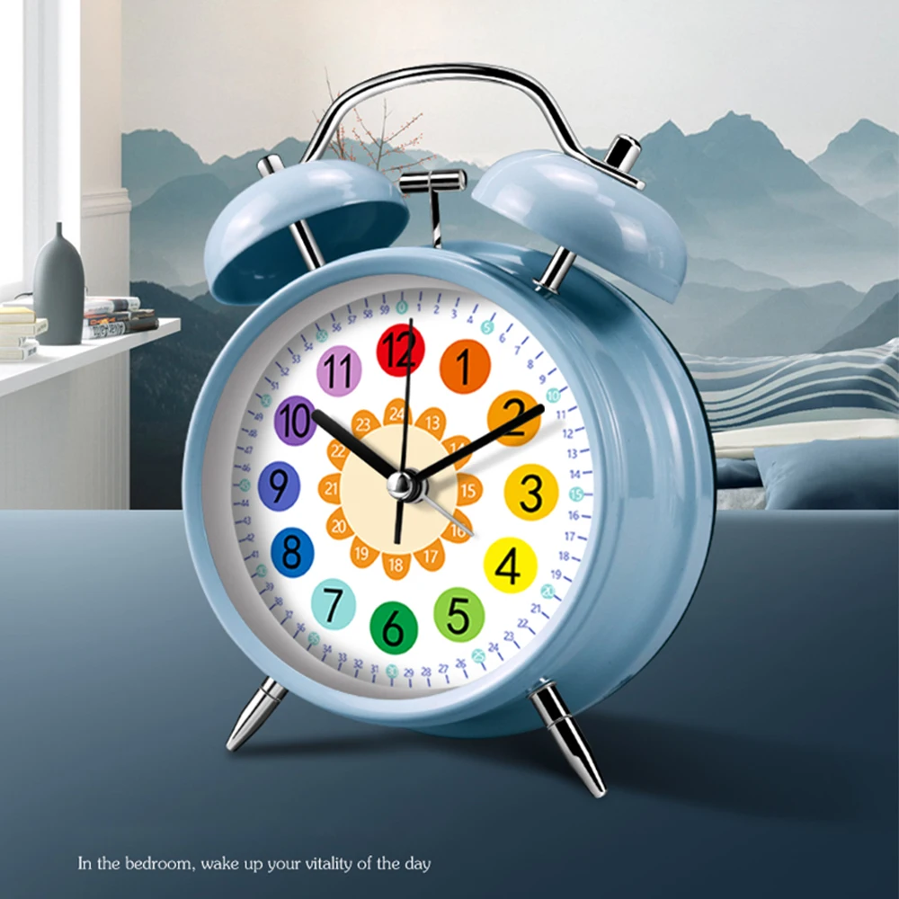 4 Inch Twin Bell Alarm Clock Early Education Metal Frame Wake-up Tool For Children Large Volume Alarm Clock With Night Light