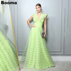 Booma Green A Line Organza Women's Evening Dresses Deep V Neck Formal Events Dresses Night Party Prom Gowns formales vestidos