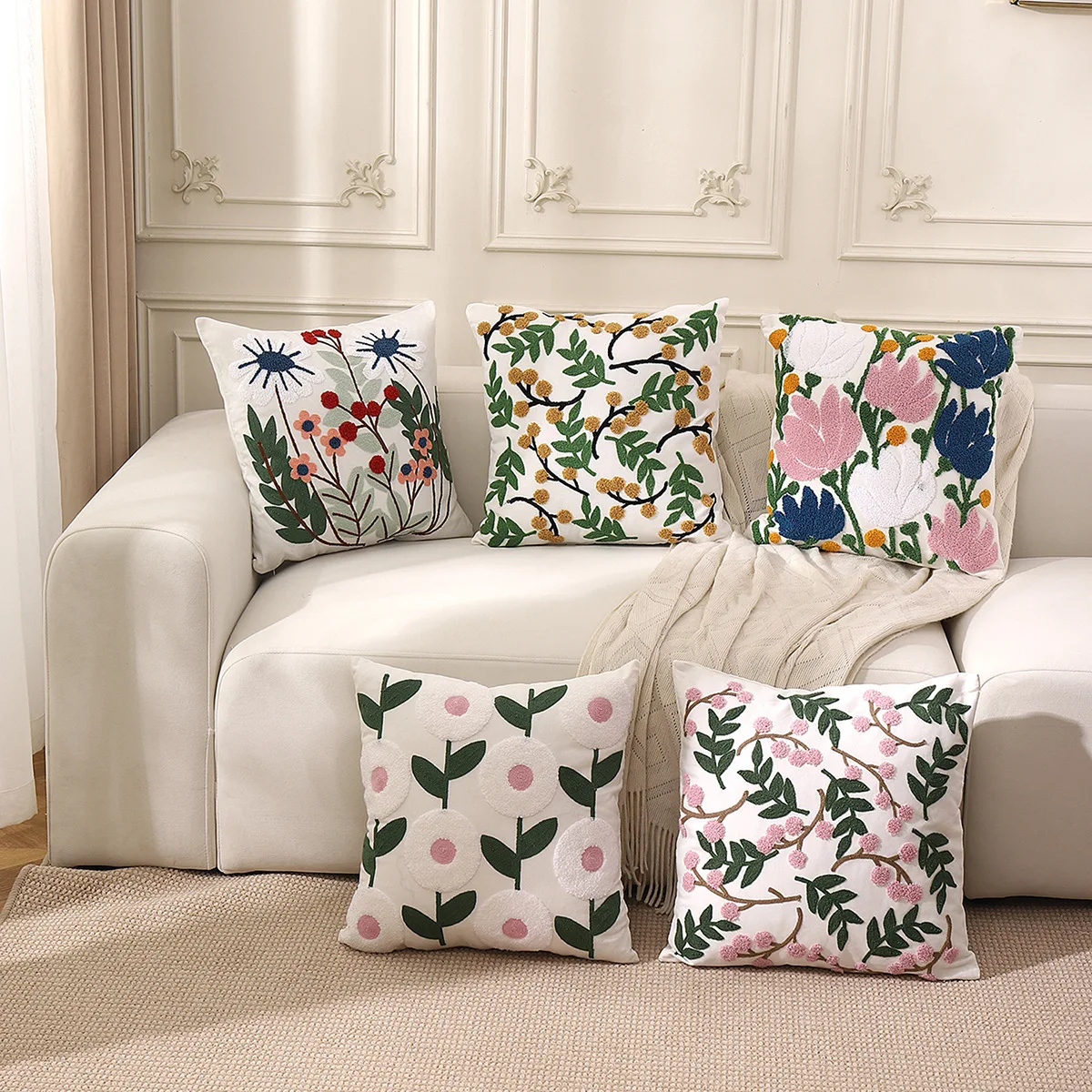 

Cotton canvas towel embroidered pillow cover ins pastoral home sofa throw pillow bedside cushion office cushion