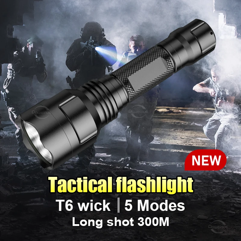 

LED flashlight T6 super bright 5 lighting modes Led Torch tactical light use 18650 recharge battery for Riding Camping fishing